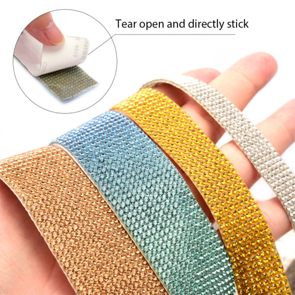 Glänsande Kristall Strass Tejp Crystal Rhinestone Tapes Stark Självhäftande Tejp för DIY-Dekoration Rainbow 2cm