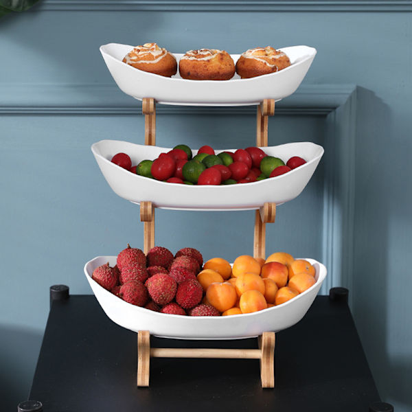 1/2/3 våningar Frukttallrik med trähållare Snacks Godis Serveringsfat Skål Kök Organizer Fest Mat Serveringsbricka Plast White 3 Layers Thickened