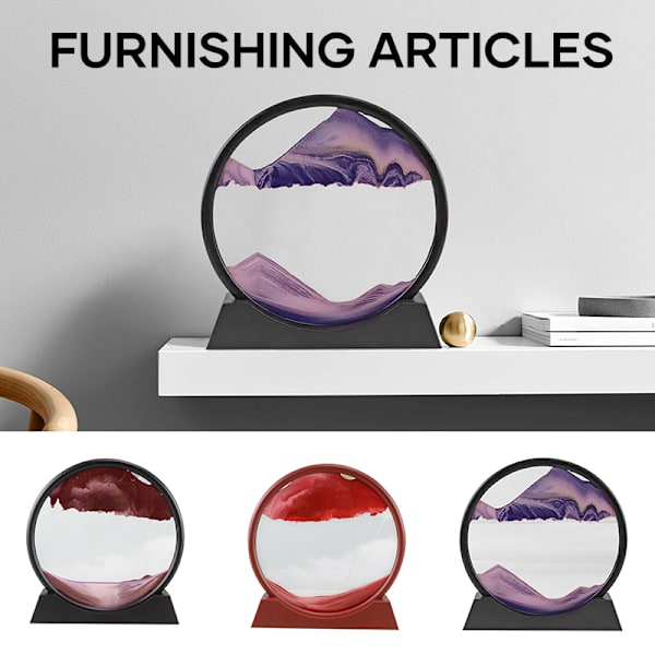 Rörlig Sand Konstbild Runt Glas 3D Naturligt Landskap Flödande Sand Ram Timglas Dekor För Hem Pink 24.8cm