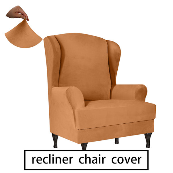 Hög elastisk mjuk mocka Wingback cover Halkfri enfärgad Stretch-skydd för sluttande arm King Back stol Camel