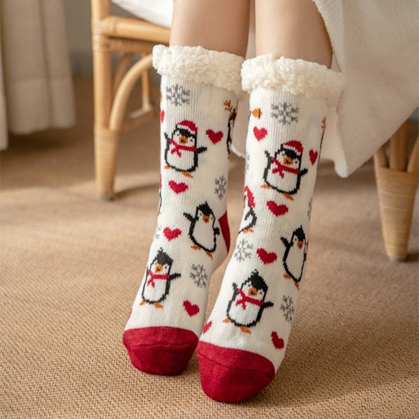 Julstrumpor damer Penguin Santas Mönsterdesign Hem Sömntofflor Strumpor vadderade mattstrumpor Green Bell