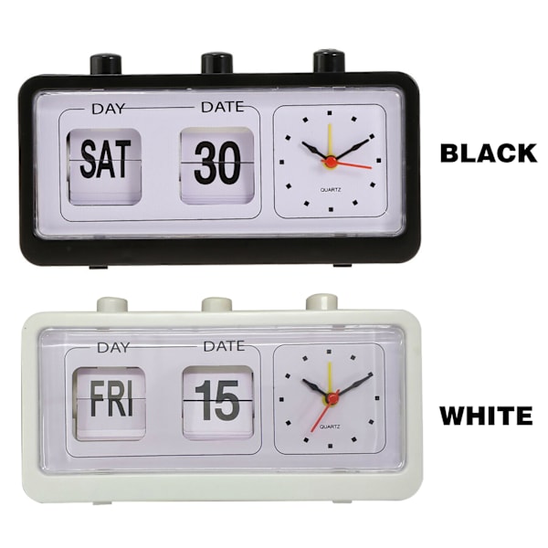 Retro kalender flip klocka sängkant fyrkantig klocka med 3 tryckknappar hushåll White