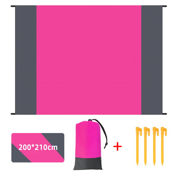 Utomhus sandtät strandmatta bärbar hopfällbar fickcampingmatta med 4 pinnar för vandring camping Rose Red Gray 200*210cm