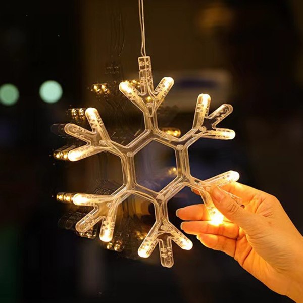 Sugkopp LED Julbelysning Batteridriven hängande fönsterlampa inomhus för julgransdekoration Snowflake