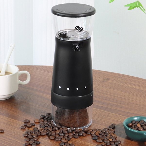 Elektrisk automatisk kaffebönkvarn Praktisk synlig återanvändbar kvarn för kaffeälskare Black