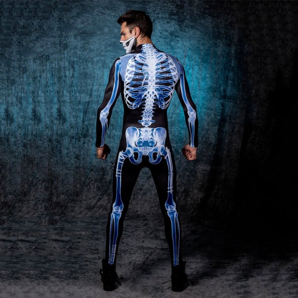 Halloween Sexig Skelett Bodysuit Halloween-kostymer För Unisex 3D Skelettmönster Skinny Jumpsuit Male 2XL
