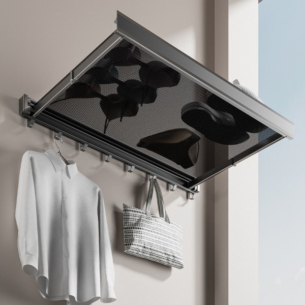 Infällbar utdragbar kläder Mesh Stor kapacitet Sparar utrymme Klädställ för balkong Grey Long