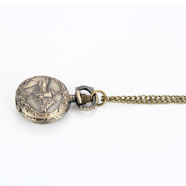 Vintage häst snidad rund kvarts Fob watch med kedja Halsband Retro smycken presenter