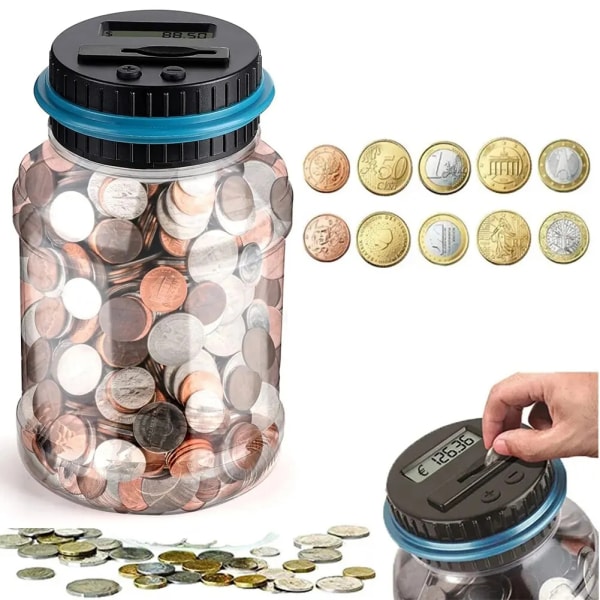 1,8L Elektronisk Räkne Mynt Sparpott Transparent Pengar Behållare För Barn Pojkar Flickor Pound
