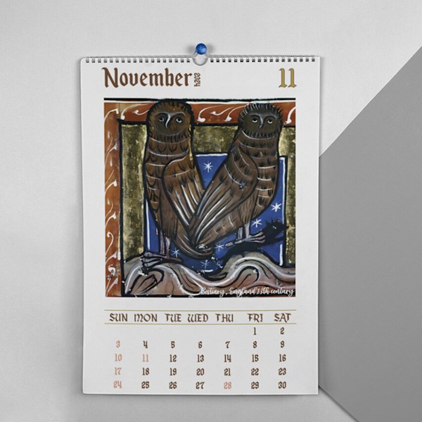 2024 Ugly Medieual Owl-Patern Wall Calendar Månadsvis visningskalender Idealisk present till nyår 2024