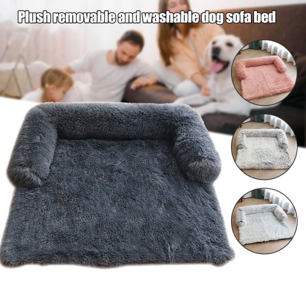 Stor plysch hundkennelsäng tvättbar fuzzy mysig mjuk kattkudde för husdjur rektangulär varm sovsoffa matta för vintern Large Pink