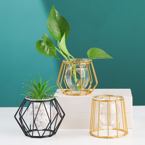 Metall blomvas modern samtida design blommig behållare dekoration för hemmakontoret Gold Hexagons
