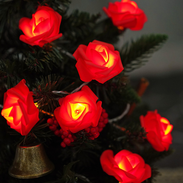 LED Rose Flower String Lights Romantisk Simulering Rose Flower Fairy Lights Batteridriven inomhus varm lampa Red 3m A