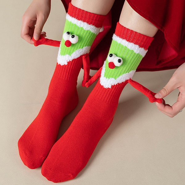 Jultomte håller handen Strumpor För Kvinnor Hög Elastisk Mjuk Andas Strumpa Födelsedag Julpresent Red