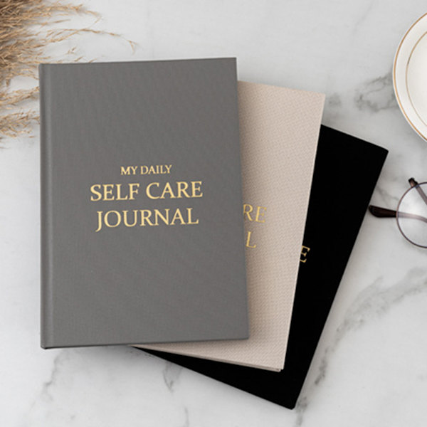 A5 Daily Self Care Journal med guldfolie Enkel stil kakel anteckningsbok present till vänner familj Beige