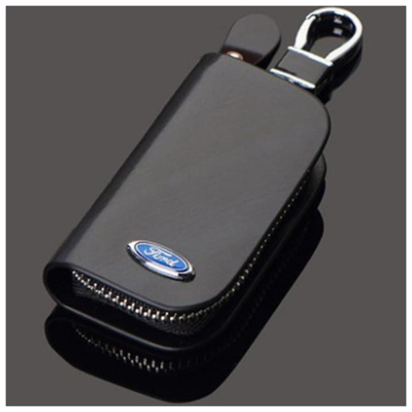 Läder Ford Keyfob Nyckelring Case Plånboksväska Fjärrkontrollfodral Case Cover Dragkedja Bag Charm