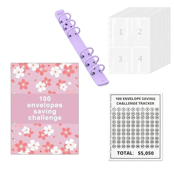 100 kuvert utmaningar anteckningsbok med cover Spara 5050 dollar på 100 dagars sätt present till födelsedag Purple