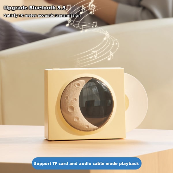 Bluetooth trådlös högtalare med ljus Vinyl-Record Moon Clock Black