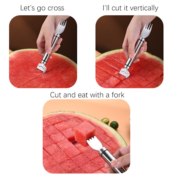 2 i 1 vattenmelon skärgaffel med ergonomiskt grepp Enkel rengöring Återanvändbara fruktskärare för sommarfest Wire 3pcs