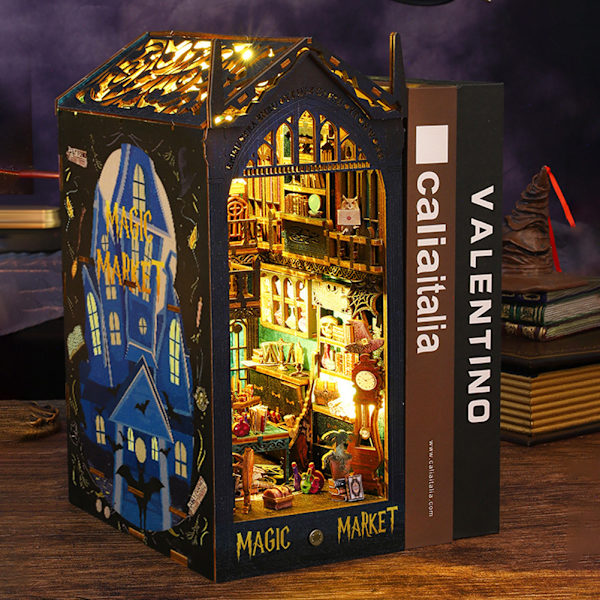 DIY Magics Bazaar Books Nooks Kit med Lätt Lättmontering Dekorativa miniatyrer för vardagsrummet