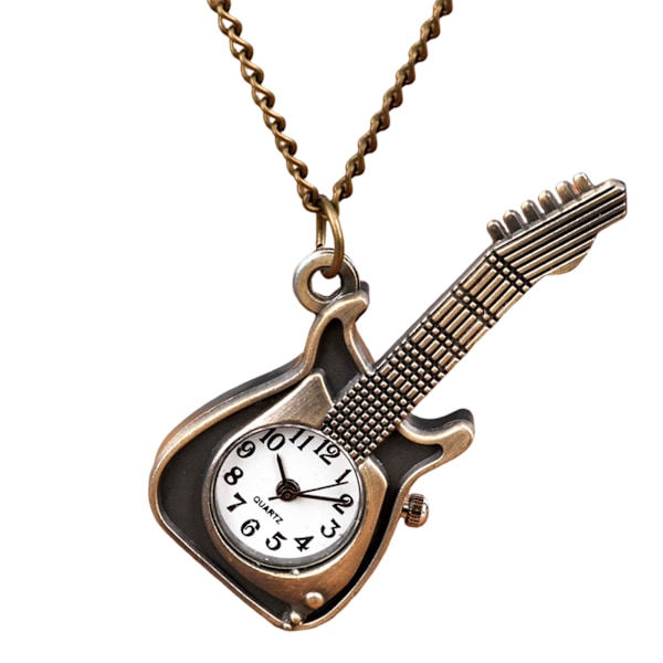 Mini Bronzes Gitarr Fickur Personlig Halskedja Klockor För Män Kvinnor Barn Bronze Guitar