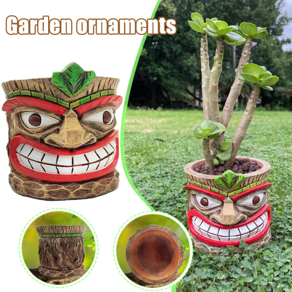 Tiki Planter Kruka Suckulent Totem Krukdekorationer Harts hantverk Blomkrukor Trädgårdsdekorationer Multicolour