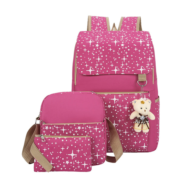 3 uppsättningar axelväska för tjejer Bear Enkel mode skolväska Set för shoppingresor Pink