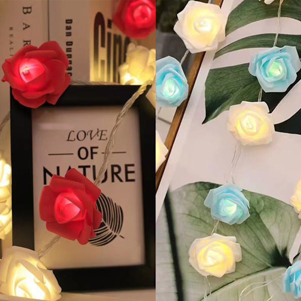 LED Rose String Lights Romantisk Simulering Rose Flower Fairy Lights För Holiday Eldstäder Red White 6m A