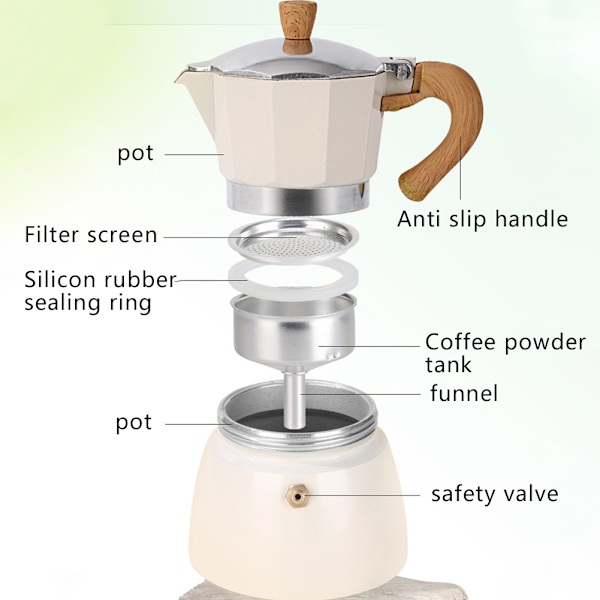 V-formad pip Moka Pot Högtrycksutvinning Kaffekannor för kök White