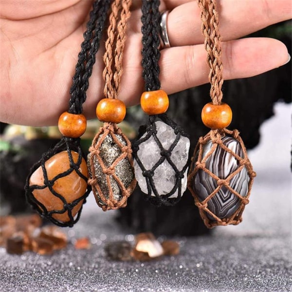 Kvartskristall stenhalsband med stickad sladd indianer amuletter hänge smycken present till kvinnor män F