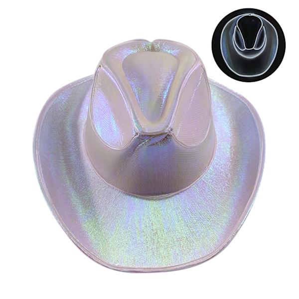 LED Cowboys Party Hatt Med Färgglad Ljus Batteridriven Glödande Hatt För Kvinnor Män Unisex White White Light