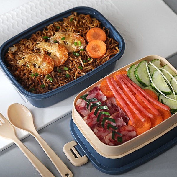 Bento Lunchbox med förseglat lock & porslin 2 lager Bento matbehållare mikrovågssäker för studentkontor 980ml Apricot