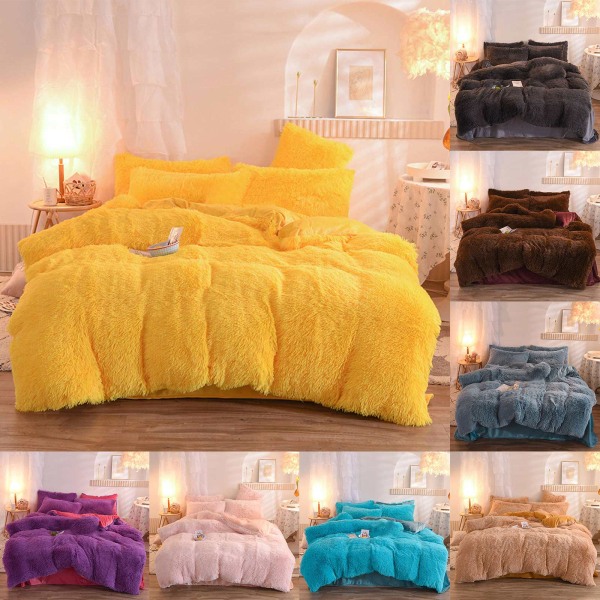 4 st/ set Färgglada fluffiga sängkläder Set Långt plysch cover Lakan Örngott Set Lightning Yellow 1.8m