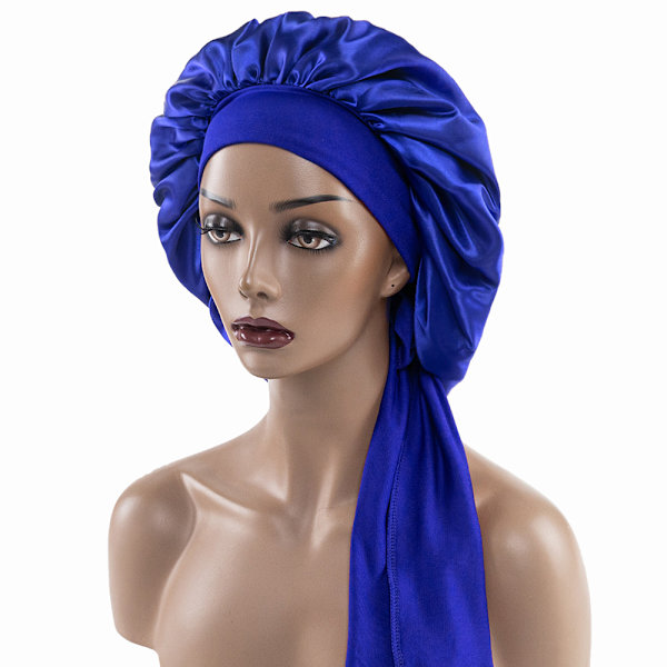 Nattmössa i satin för kvinnor med bred brätte Elastisk Mjuk cap som andas för lockigt hår Navy blue