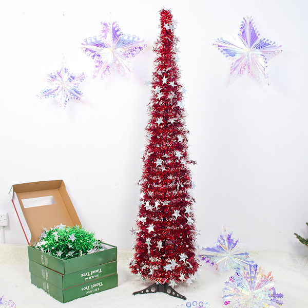 Konstgjord julgran Tinsel Pull Up Tree Ornament DIY Xmas Party Dekoration För Hem Vardagsrum Bar Red