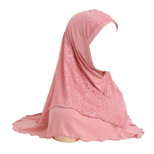 Enkel Muslims Hijab Cap med Spets Lätt Scarf Sjal För Kvinnor Flickor Leather Pink