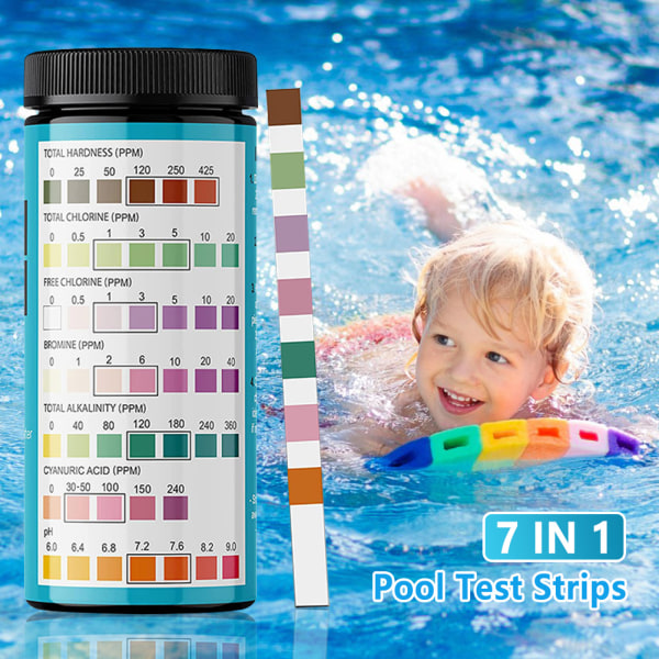 7 i 1 100 st Pool Test Strips Multi-Purpose Exakt testpapper för Spa Hot Tub