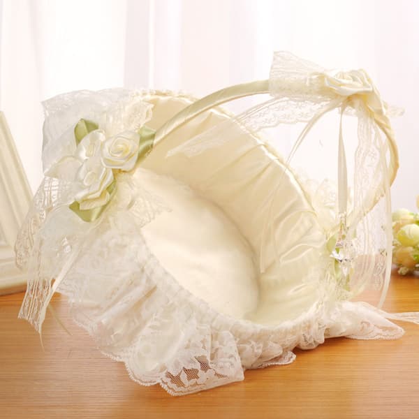 Bröllop Bambu Blomma Korg Spets Trim Satin Bröllop Flower Girl Korg