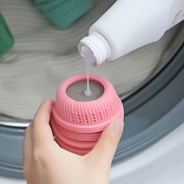 Sköljmedel Ball Dispenser Återanvändbar mjuka kläder Tvättbollar för tvättmaskin Pink