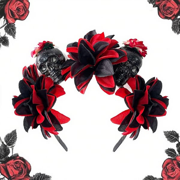 Simuleringsblomma Dödskallar Hårband Skalle Skräck Blommiga Hårband För Halloweenfester Rollspelsevenemang 7