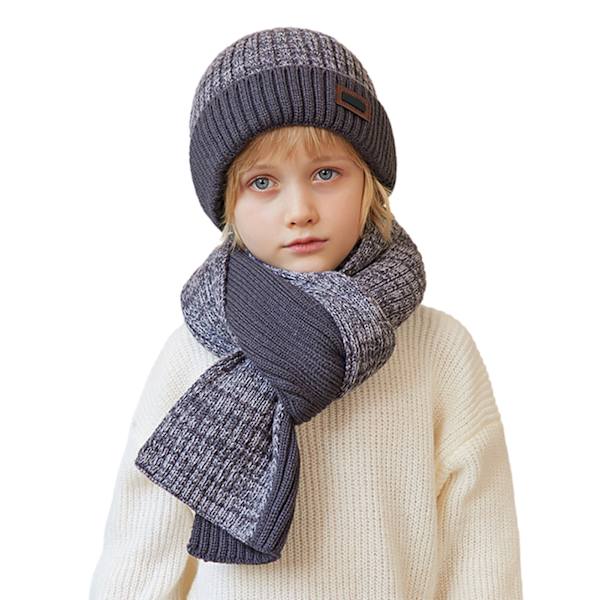 Barnmössor Scarf Set Vindtät Värmande Barnmössa för utomhusbruk Grey