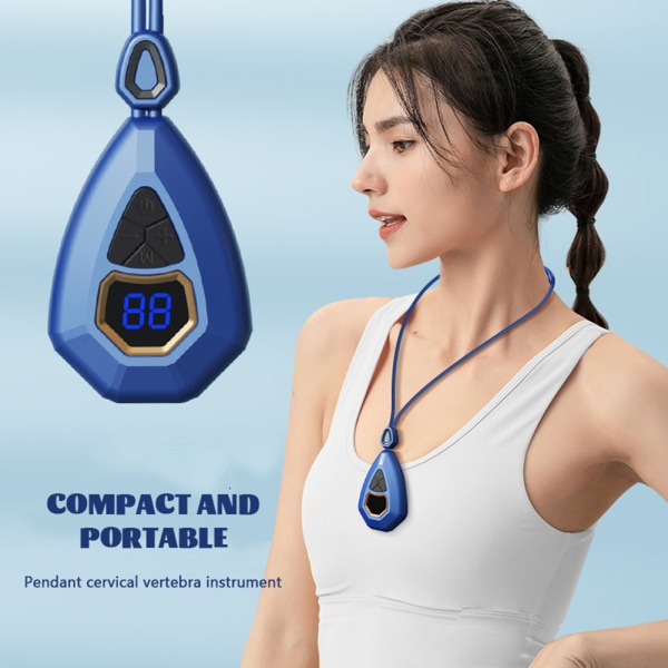 Halsband Nackmassager med värme, bärbar axel- och nackmassager, elektrisk puls EMS lymfatisk massageapparat för kvinnor män present blå
