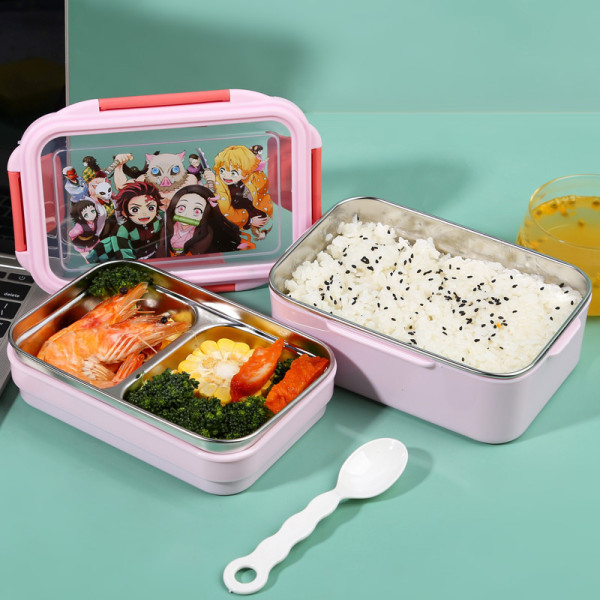 Portabel Demon Slayer Lunchbox Rostfritt stål isolerad matförvaringsbehållare för utomhuscamping picknick Blue Double Layer