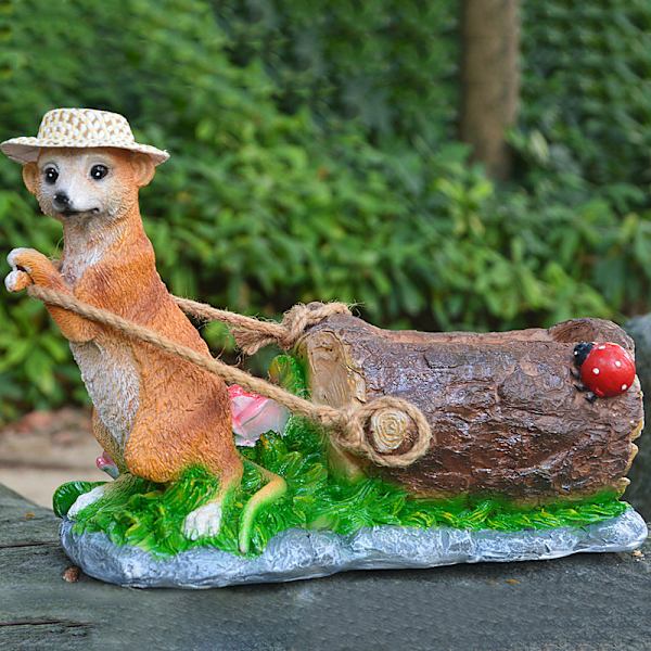 Meerkat Trädgårdsdekoration Resin Hantverk Staty Realistiska djurfigurer för Home Garden Courtyard Mongoose Pulling Wood Pot