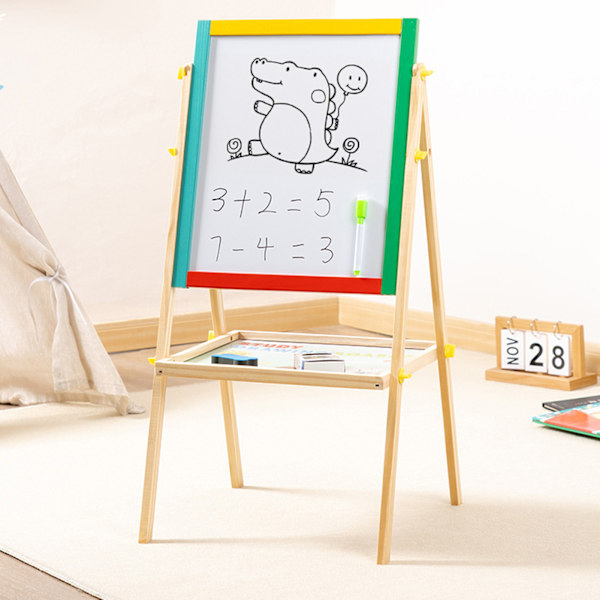 Barnens Träkonst Staffli Hopvikbar Whiteboard Griffeltavla Staffli Med Stativ Multifunktionell 2 I 1 Griffeltavla A