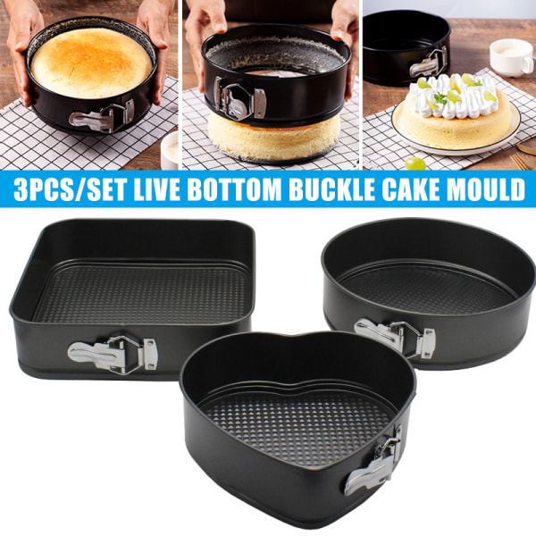 3st tårtform form hjärtformad rund non-stick med avtagbar botten kakform med spänne
