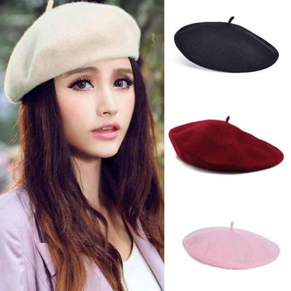 Vintage vinter basker för kvinnor Mjuk Bekväm värmande hatt Vintervarma tillbehör Bright Red