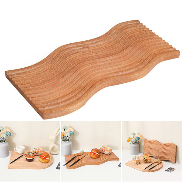 Träbröd Dessertbricka Multipurpose Carving Vågformad fruktkakabräda Praktisk köksredskap för hemmacamping picknick Wave Pattern
