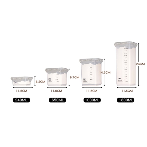 Transparenta förseglade burkar Matförvaringsbehållare med skala för mjölsockerbakningstillbehör Lufttätt kök