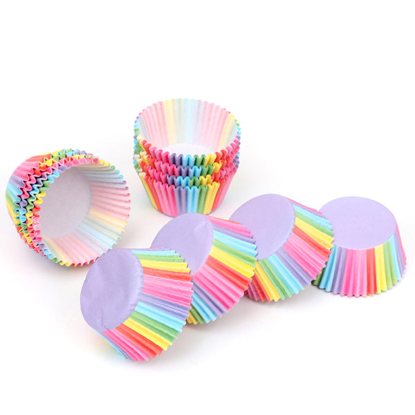 100 st Rainbow Paper Cake Cupcake Liners Bakning Muffin Cup Case För Köksfest